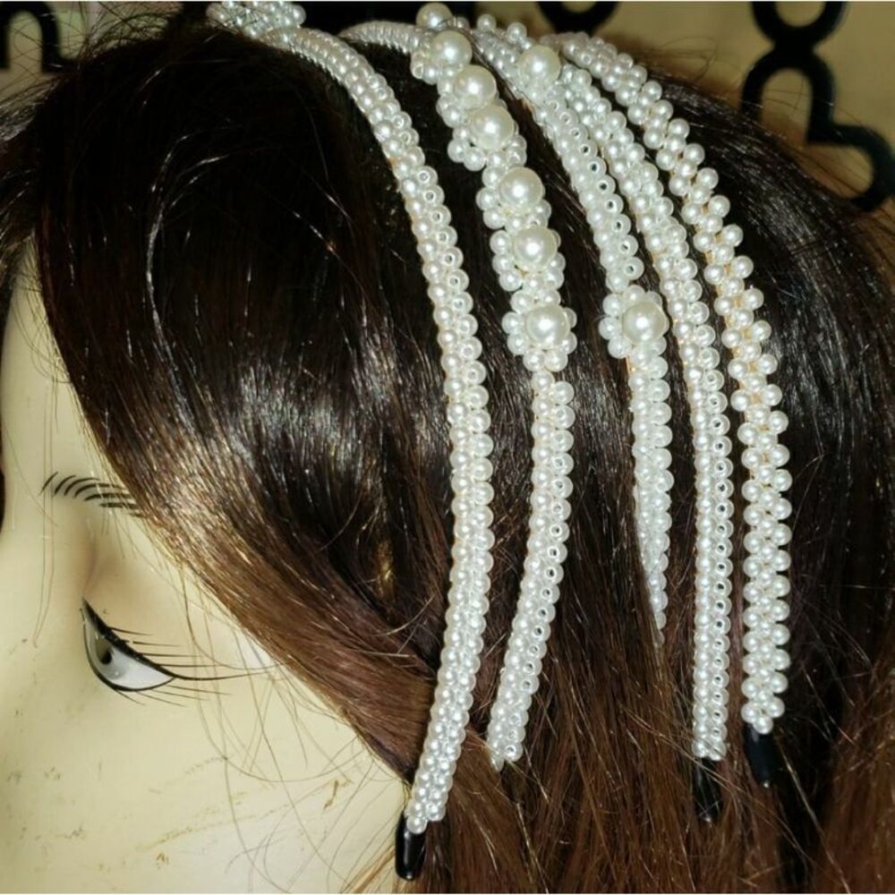 SET 5 PEARL WHITE HEADBANDS Bundle Of 5 Pearl Hair Accessories
